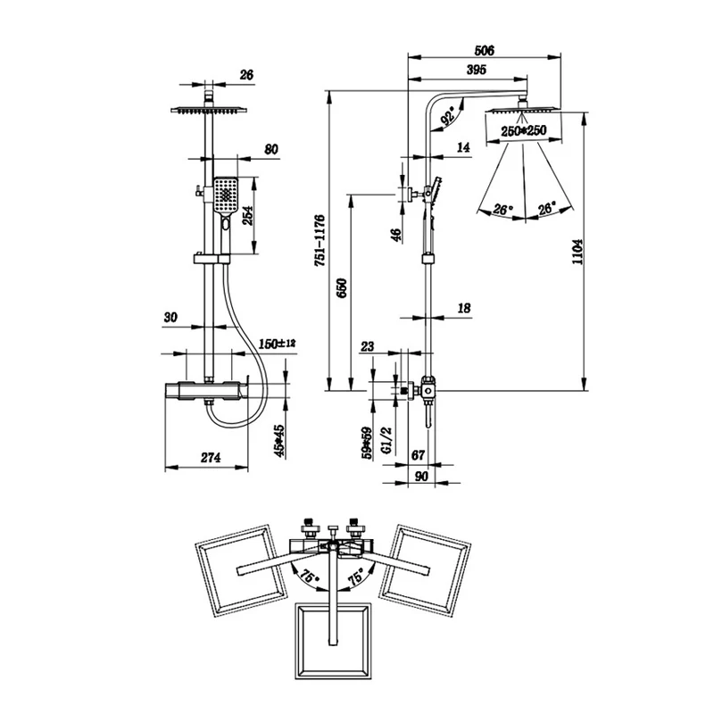 AICA Colonne de douche thermostatique élégante, ensemble de douche thermostatique avec robinet réglable en hauteur