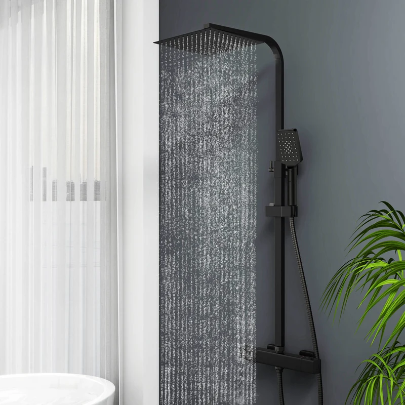AICA Colonne de douche thermostatique, colonne de douche avec mitigeur thermostatique inox - set de douche noir