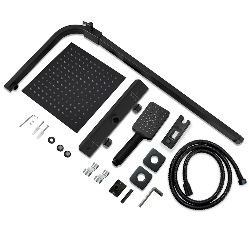 AICA Colonne de douche thermostatique, colonne de douche avec mitigeur thermostatique inox - set de douche noir