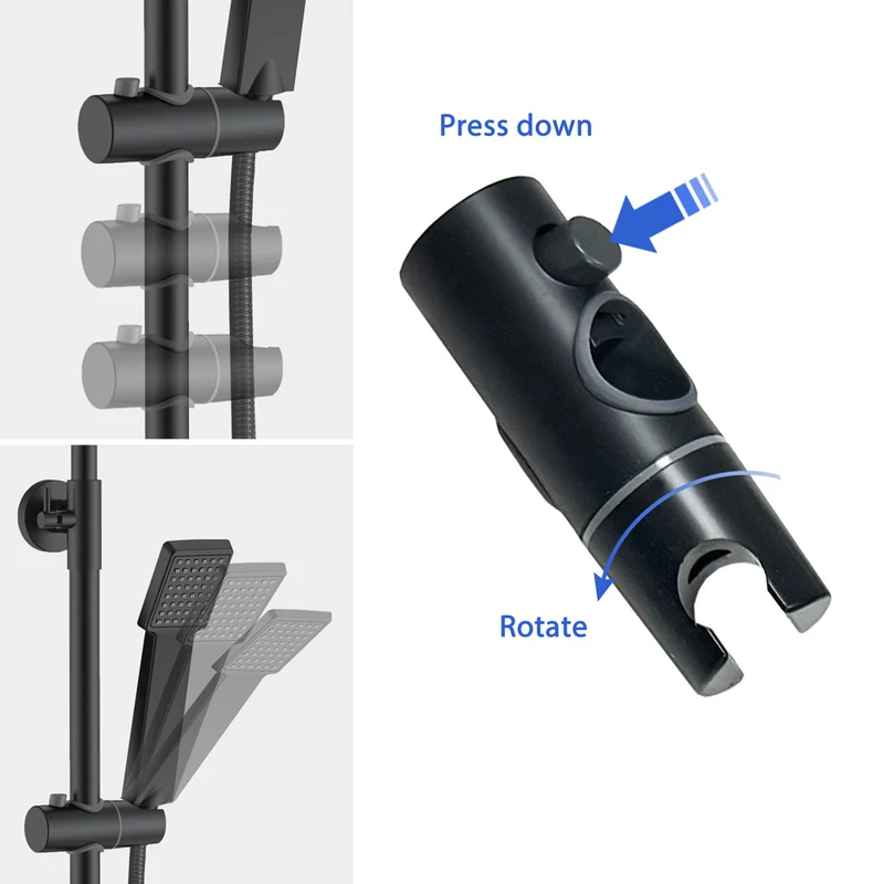 AICA Colonne de douche avec Noir 20*20cm douche de tête Douchette à main Carré pour Salle de Bain