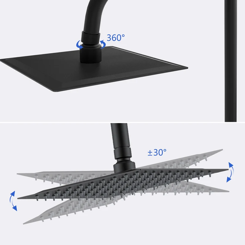 AICA Colonne de douche avec Noir 20*20cm douche de tête Douchette à main Carré pour Salle de Bain