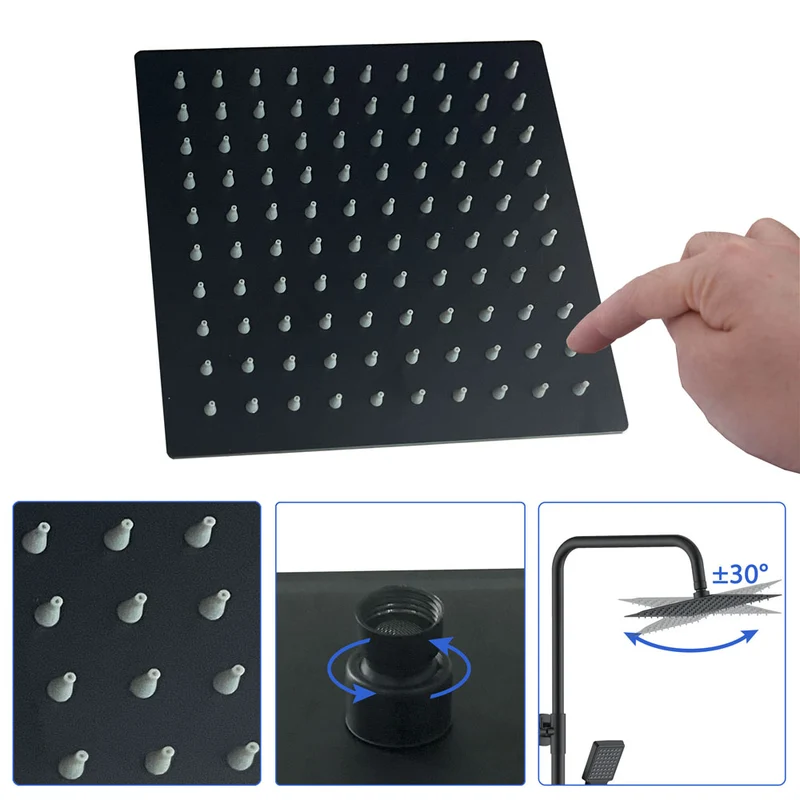 AICA Colonne de douche avec Noir 20*20cm douche de tête Douchette à main Carré pour Salle de Bain