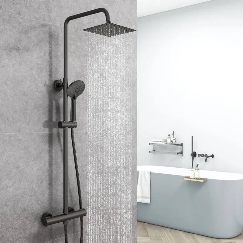 AICA Colonne de douche thermostatique, Acier inoxydable Pomme 200mm+Douchette 3 jets, Noir