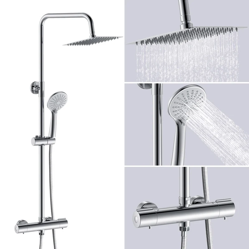 AICA Colonne de Douche Thermostatique Réglable Hauteur,Tête Douche Pommeau à Main 3 Jets