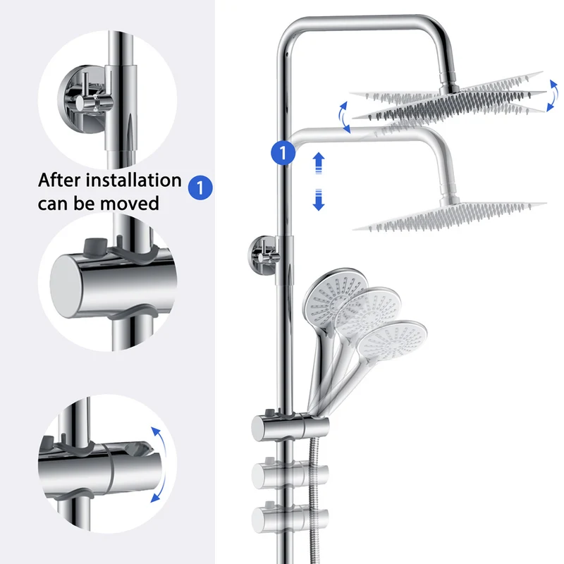 AICA Colonne de Douche Thermostatique Réglable Hauteur,Tête Douche Pommeau à Main 3 Jets