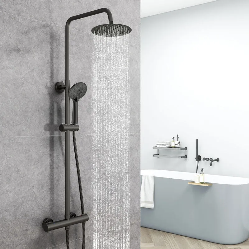 AICA Colonne de douche thermostatique, Acier inoxydable Pomme 200mm+Douchette 3 jets, Noir