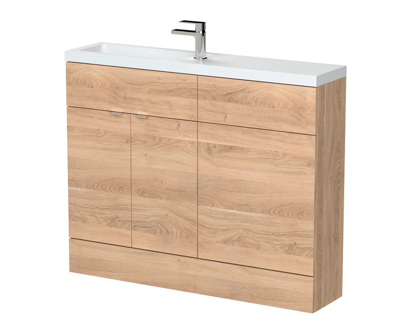 Fusion 1100mm Slimline Floor Standing Basin & WC Combination Unit - Bleached Oak Woodgrain