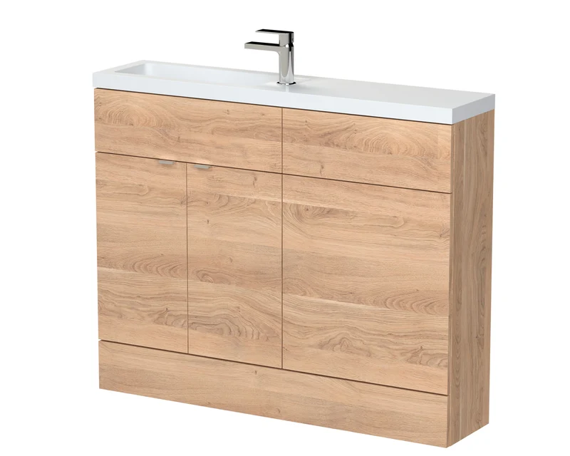 Fusion 1100mm Slimline Floor Standing Basin & WC Combination Unit - Bleached Oak Woodgrain