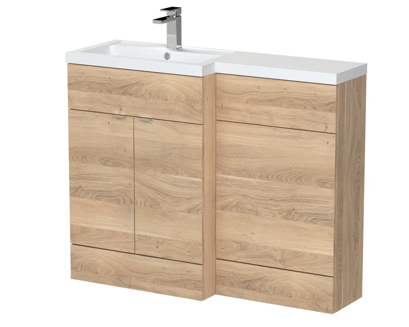 Fusion 1100mm Floor Standing Basin & WC Combination Unit With Left Hand Basin - Bleached Oak Woodgrain
