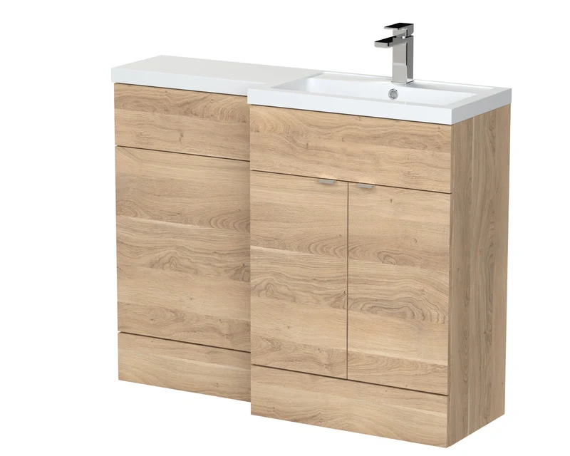 Fusion 1100mm Floor Standing Basin & WC Combination Unit With Right Hand Basin - Bleached Oak Woodgrain