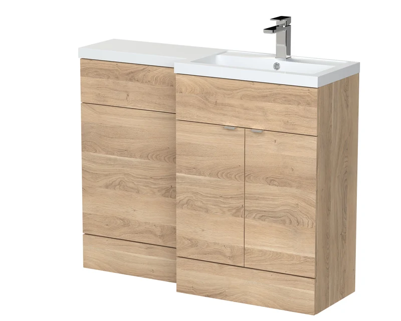 Fusion 1100mm Floor Standing Basin & WC Combination Unit With Right Hand Basin - Bleached Oak Woodgrain