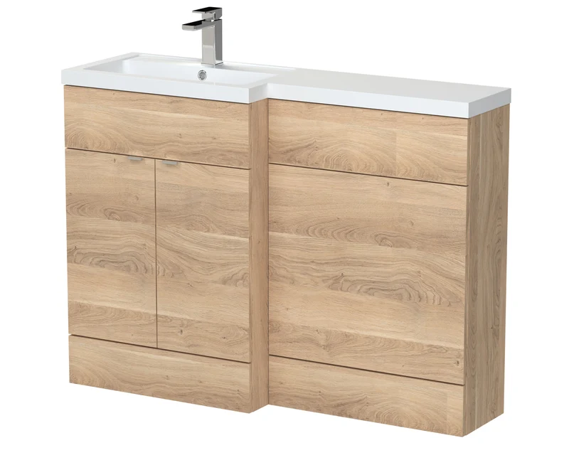 Fusion 1200mm Floor Standing Basin & WC Combination Unit With Left Hand Basin - Bleached Oak Woodgrain