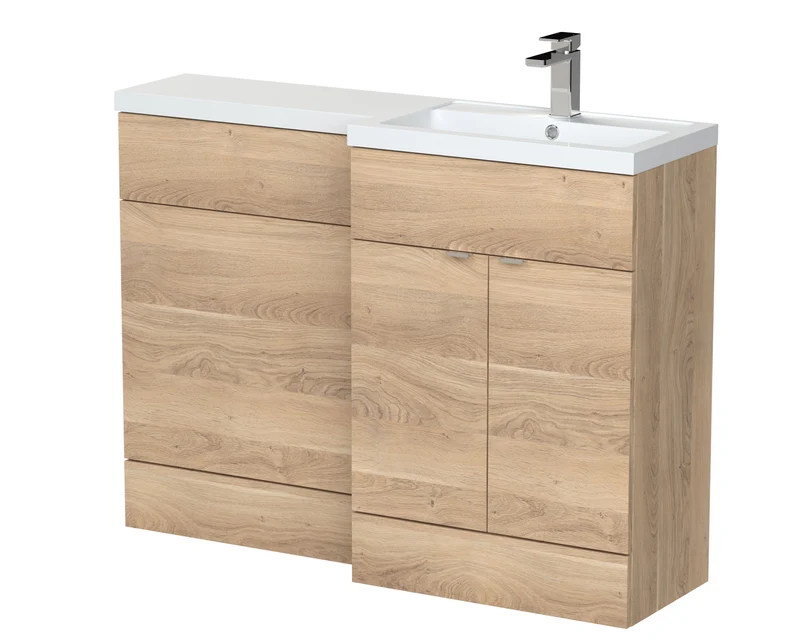 Fusion 1200mm Floor Standing Basin & WC Combination Unit With Right Hand Basin - Bleached Oak Woodgrain