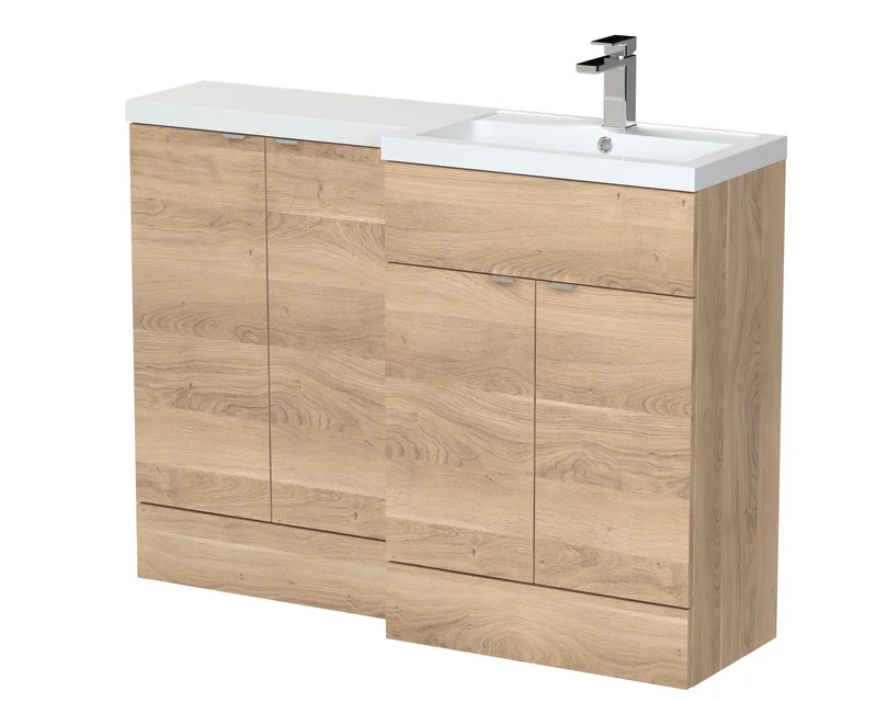 Fusion 1200mm Floor Standing Basin & 2 Door Cabinet Combination Unit With Right Hand Basin - Bleached Oak Woodgrain
