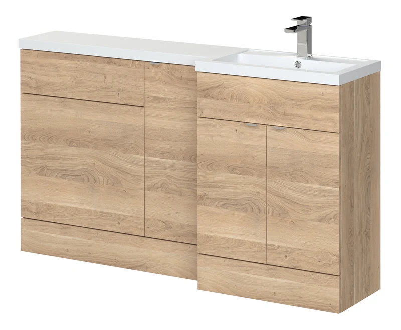 Fusion 1500mm Floor Standing Basin 300mm Cabinet & 600mm WC Combination Unit With Right Hand Basin - Bleached Oak Woodgrain