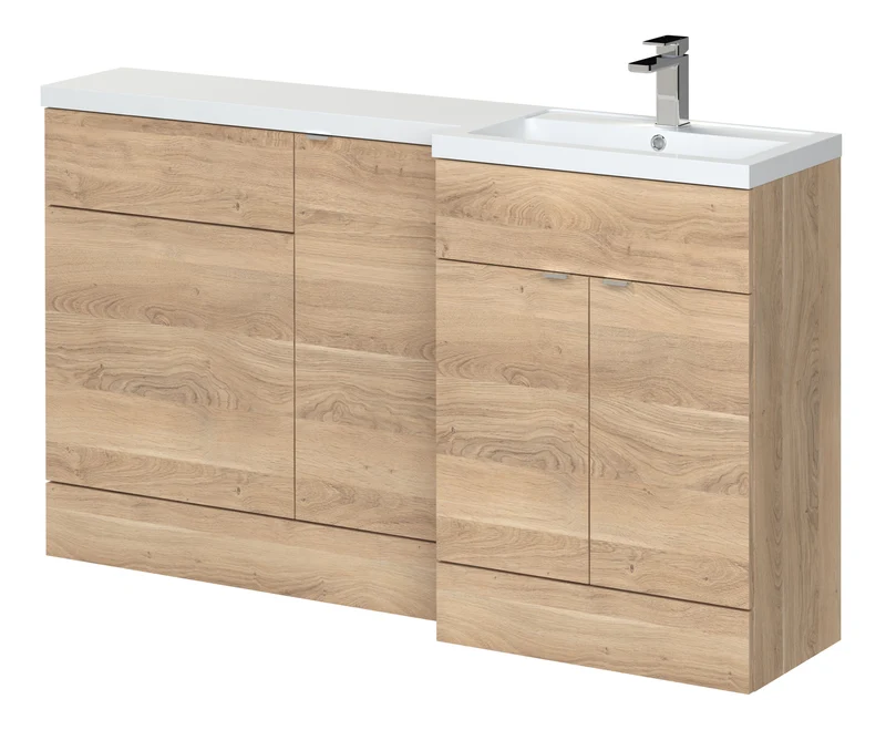 Fusion 1500mm Floor Standing Basin 400mm Cabinet & 500mm WC Combination Unit With Right Hand Basin - Bleached Oak Woodgrain