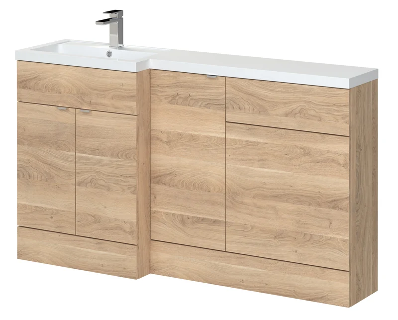 Fusion 1500mm Floor Standing Basin 400mm Cabinet & 500mm WC Combination Unit With Left Hand Basin - Bleached Oak Woodgrain