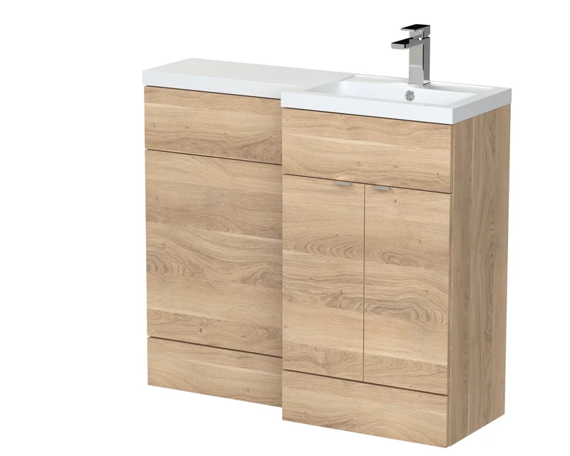 Fusion 1000mm Floor Standing Basin & WC Combination Unit With Right Hand Basin - Bleached Oak Woodgrain