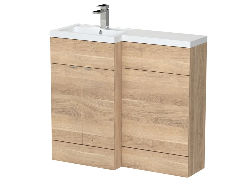 Fusion 1000mm Floor Standing Basin & WC Combination Unit With Left Hand Basin - Bleached Oak Woodgrain