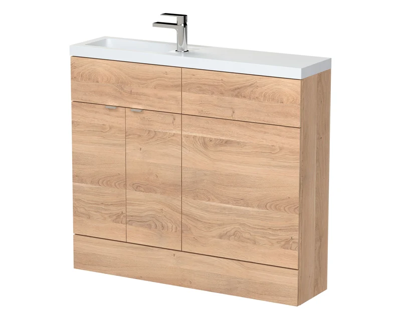 Fusion 1000mm Slimline Floor Standing Basin & WC Combination Unit - Bleached Oak Woodgrain