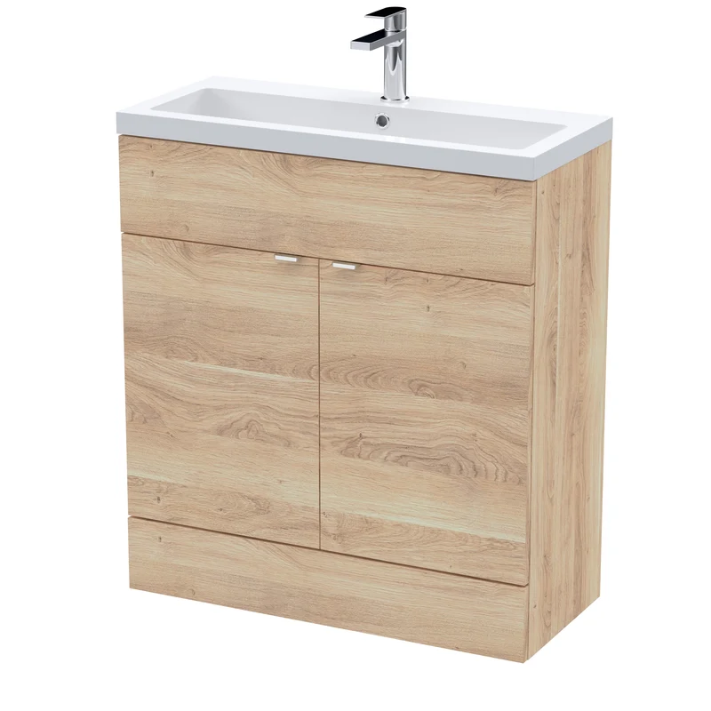 Fusion 800mm Floor Standing Vanity Unit & Ceramic Basin - Bleached Oak Woodgrain