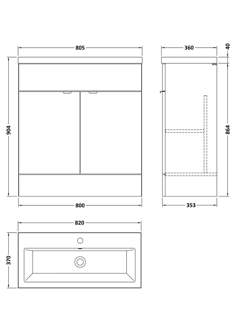 Fusion 800mm Floor Standing Vanity Unit & Ceramic Basin - Bleached Oak Woodgrain