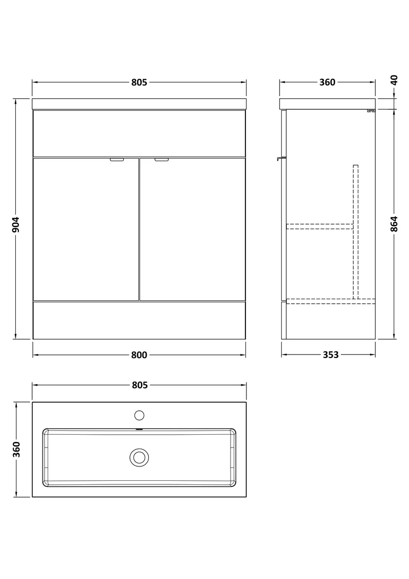 Fusion 800mm Floor Standing Vanity Unit & Polymarble Basin - Bleached Oak Woodgrain