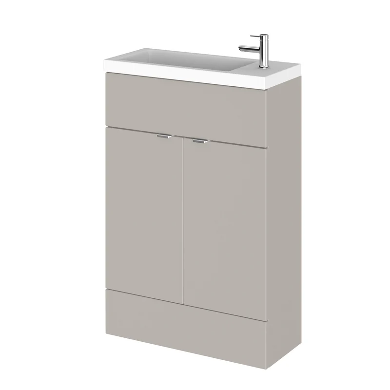 Fusion 600mm Slimline Floor Standing Vanity Unit & Basin - Pebble Grey Matt