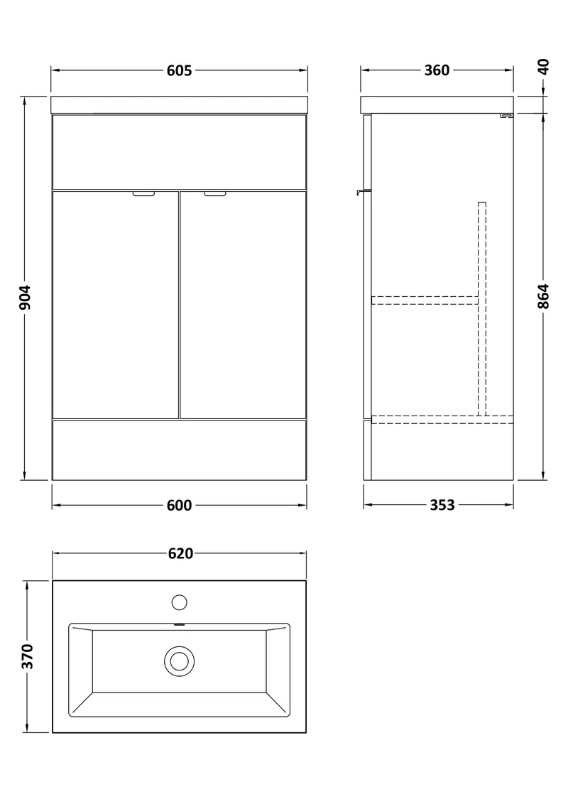 Fusion 600mm Floor Standing Vanity Unit & Ceramic Basin - Bleached Oak Woodgrain