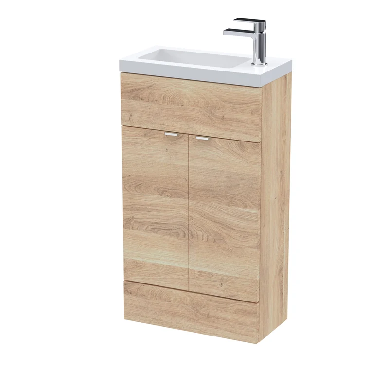 Fusion 500mm Slimline Floor Standing Vanity Unit & Basin - Bleached Oak Woodgrain