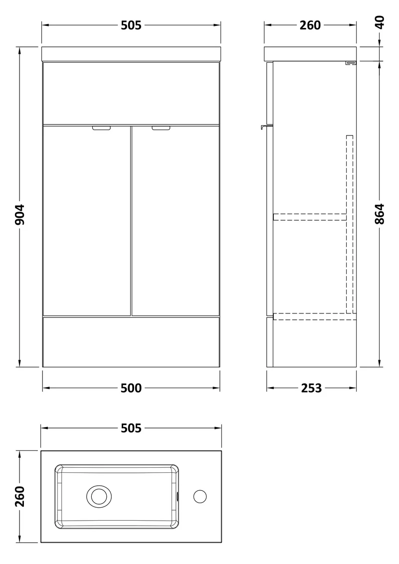 Fusion 500mm Slimline Floor Standing Vanity Unit & Basin - Bleached Oak Woodgrain