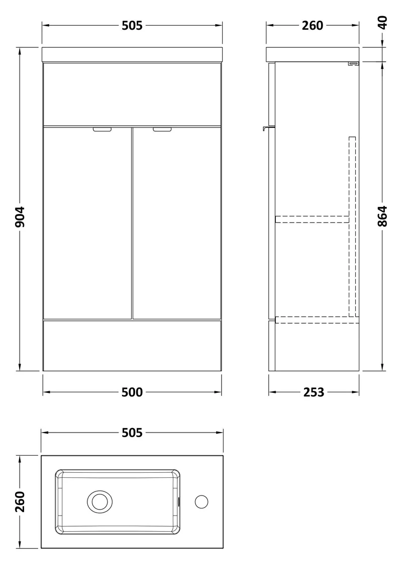 Fusion 500mm Slimline Floor Standing Vanity Unit & Basin - Bleached Oak Woodgrain