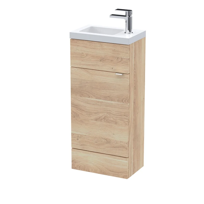 Fusion 400mm Slimline Floor Standing Vanity Unit & Basin - Bleached Oak Woodgrain