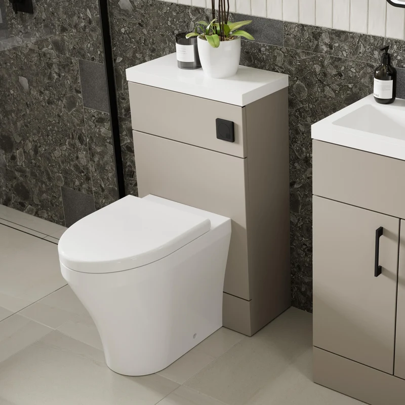 Fusion 500mm Slimline Floor Standing WC Unit With Polymarble Top - Pebble Grey Matt