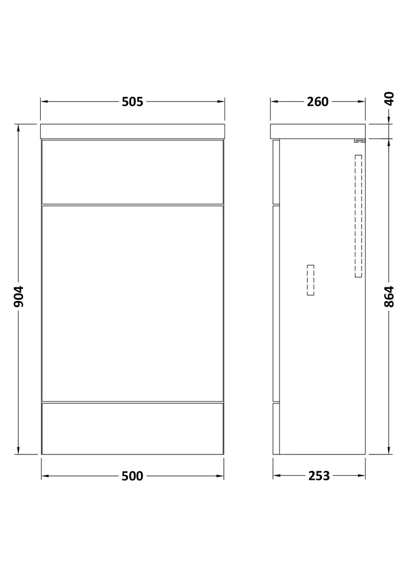 Fusion 500mm Slimline Floor Standing WC Unit With Polymarble Top - Pebble Grey Matt