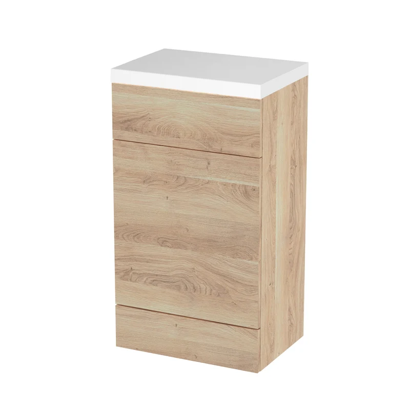Fusion 500mm Floor Standing WC Unit With Polymarble Top - Bleached Oak Woodgrain