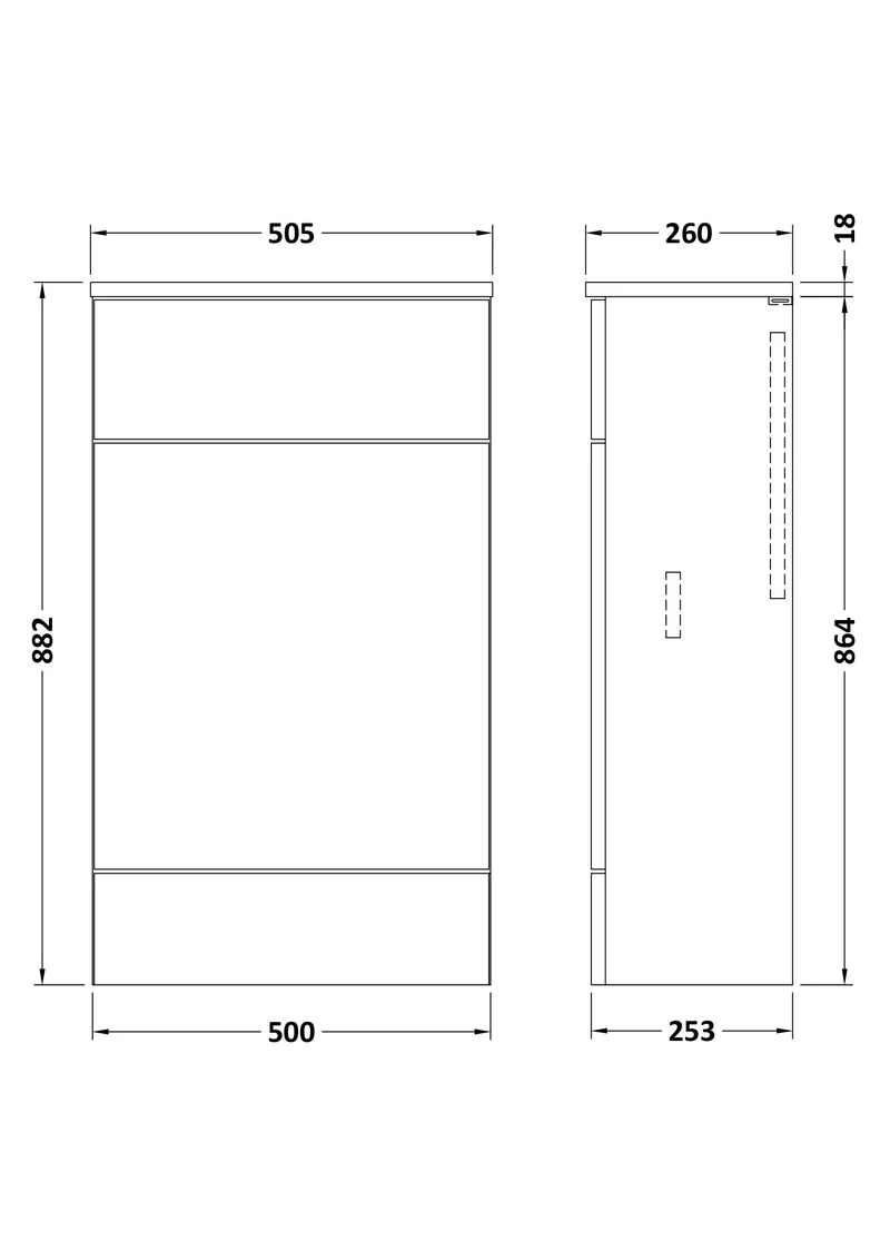 Fusion 500mm Slimline Floor Standing WC Unit With Matching Top - Bleached Oak Woodgrain