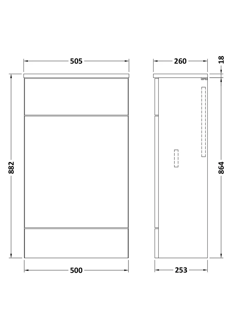 Fusion 500mm Slimline Floor Standing WC Unit With Matching Top - Bleached Oak Woodgrain