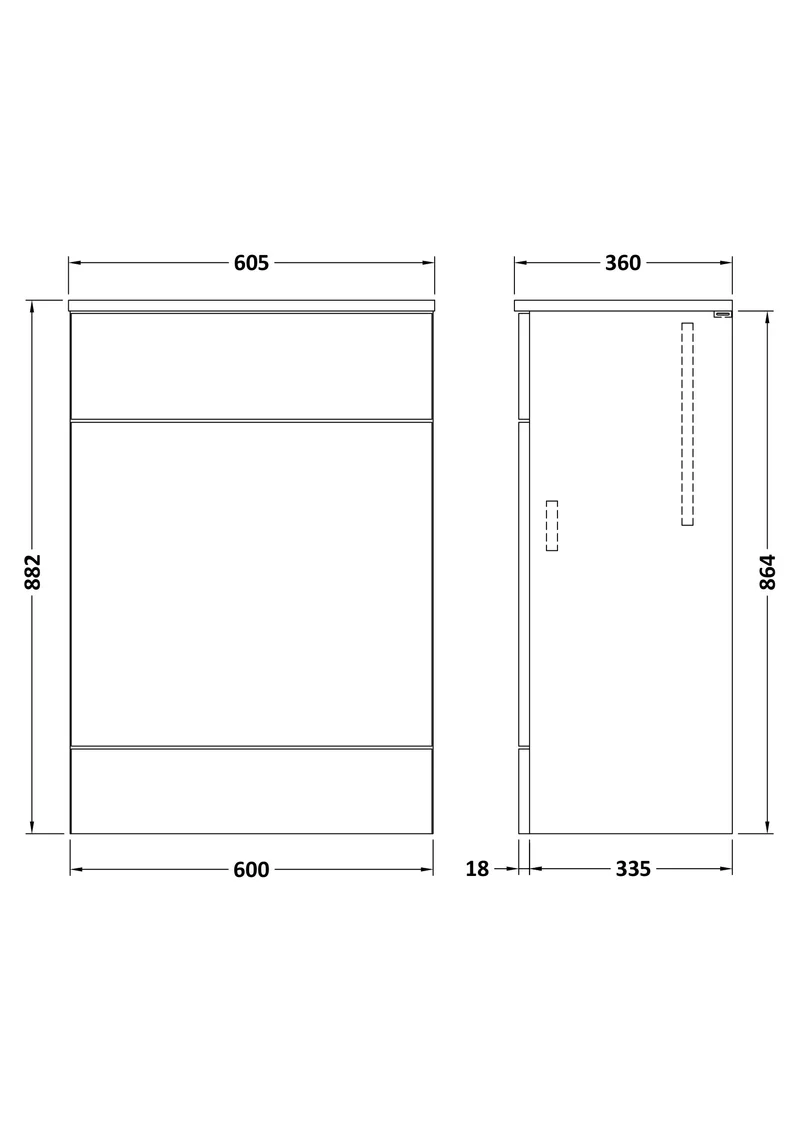 Fusion 600mm Floor Standing WC Unit With Matching Top - Bleached Oak Woodgrain