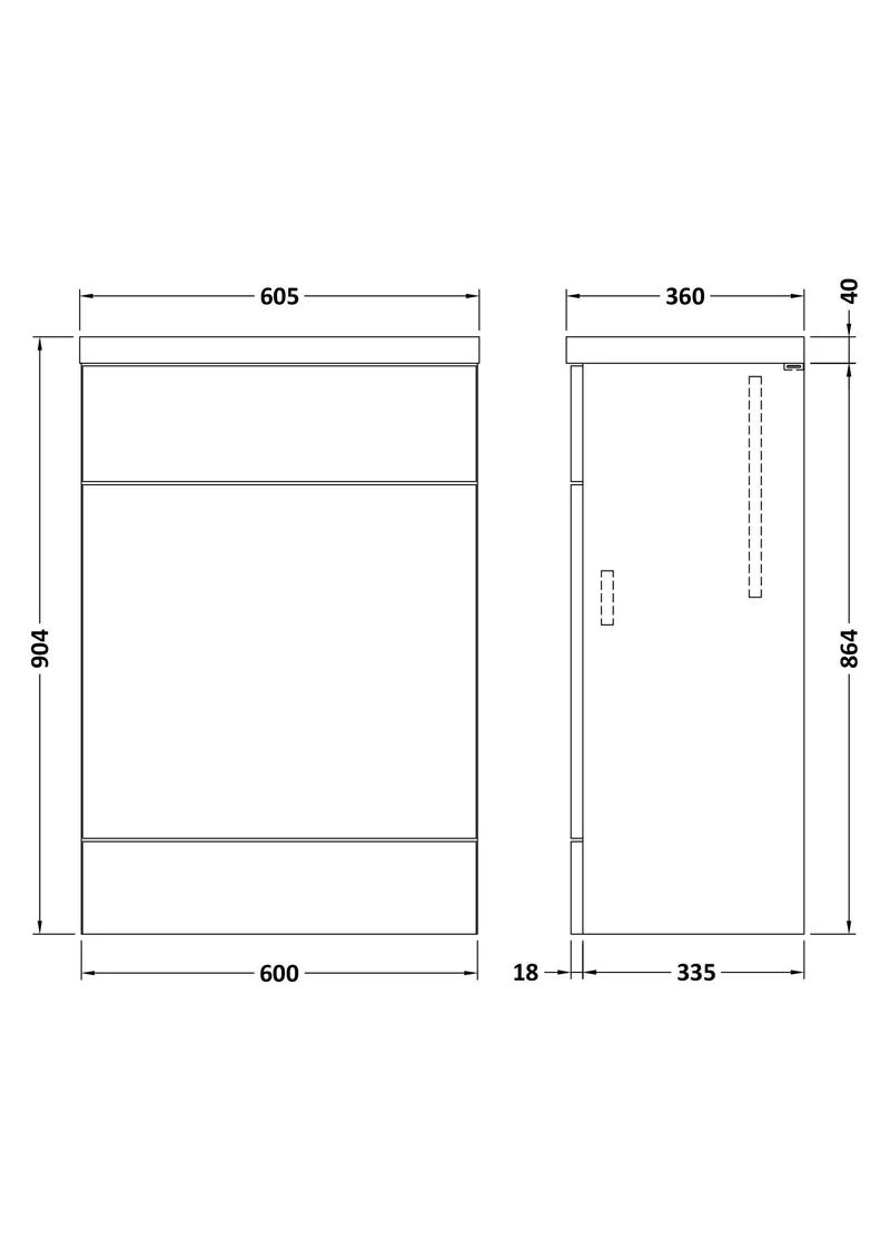 Fusion 600mm Floor Standing WC Unit With Polymarble Top - Bleached Oak Woodgrain