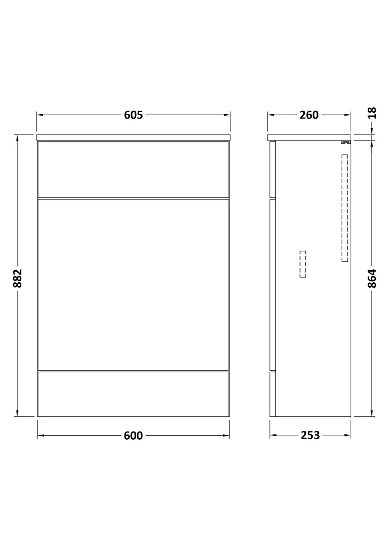 Fusion 600mm Slimline Floor Standing WC Unit With Matching Top - Bleached Oak Woodgrain