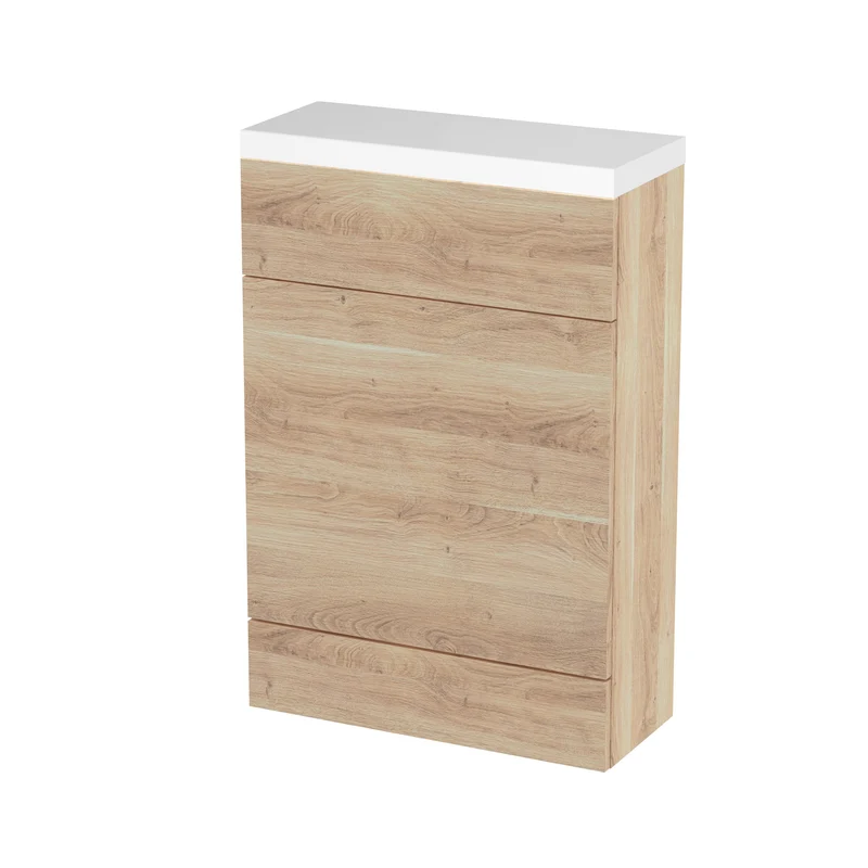 Fusion 600mm Slimline Floor Standing WC Unit With Polymarble Top - Bleached Oak Woodgrain