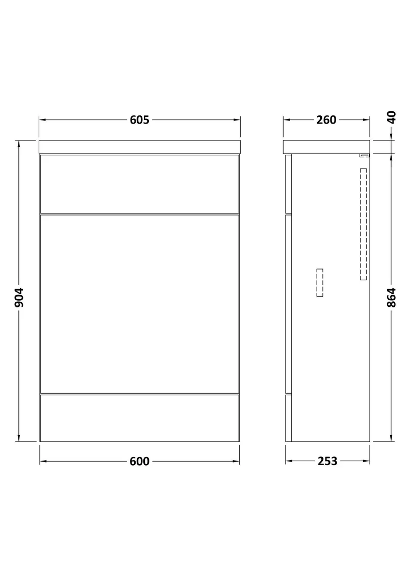 Fusion 600mm Slimline Floor Standing WC Unit With Polymarble Top - Bleached Oak Woodgrain