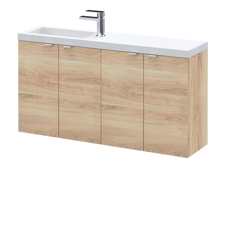 Fusion 1000mm Slimline Wall Hung Vanity Unit & Basin - Bleached Oak Woodgrain