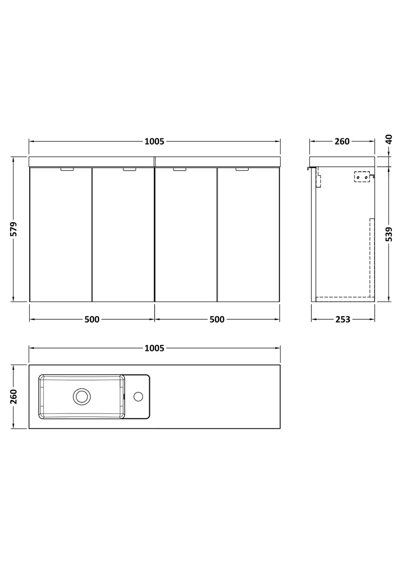 Fusion 1000mm Slimline Wall Hung Vanity Unit & Basin - Bleached Oak Woodgrain