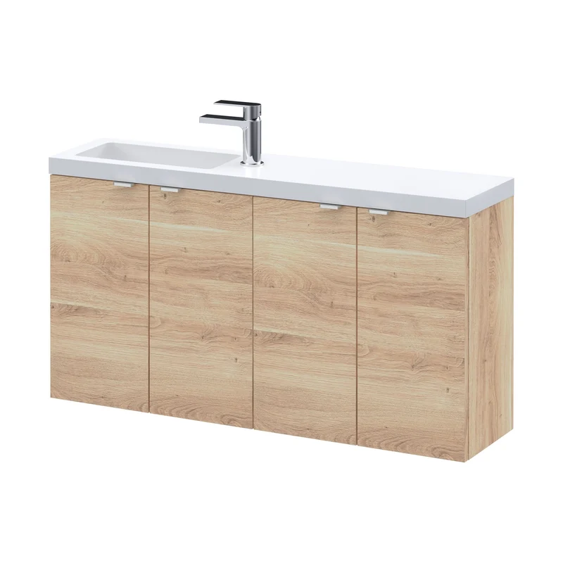 Fusion 1000mm Slimline Wall Hung Vanity Unit & Basin - Bleached Oak Woodgrain