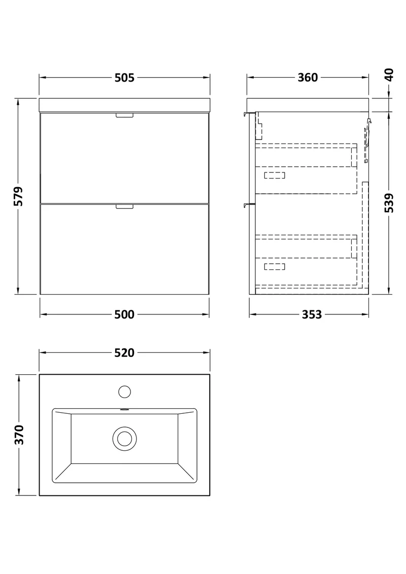 Fusion 500mm Wall Hung 2 Drawer Vanity Unit & Ceramic Basin - Bleached Oak Woodgrain