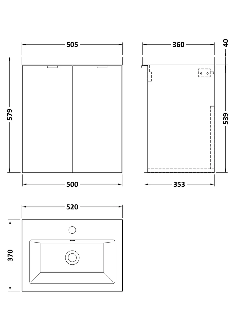 Fusion 500mm Wall Hung 2 Door Vanity Unit & Ceramic Basin - Bleached Oak Woodgrain