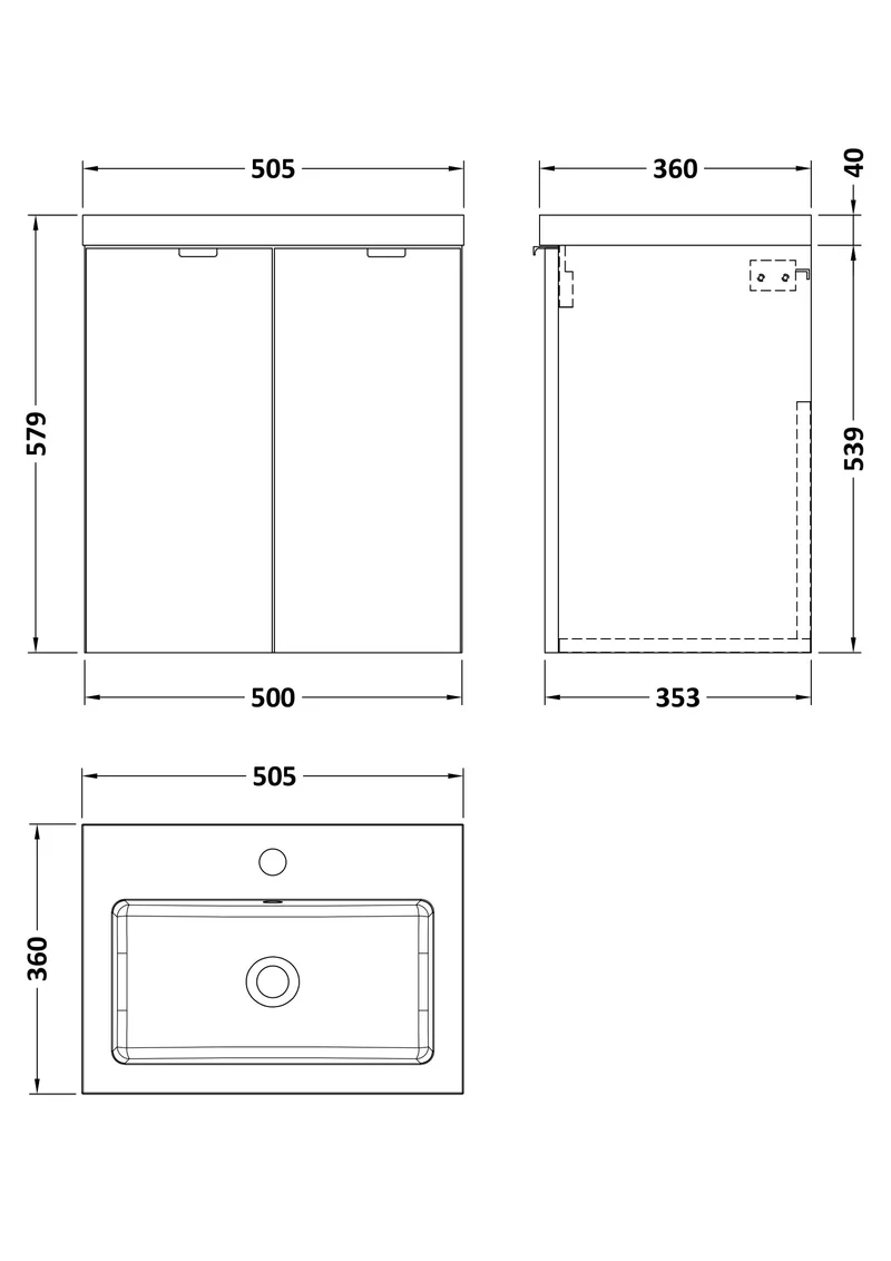 Fusion 500mm Wall Hung 2 Door Vanity Unit & Polymarble Basin - Bleached Oak Woodgrain
