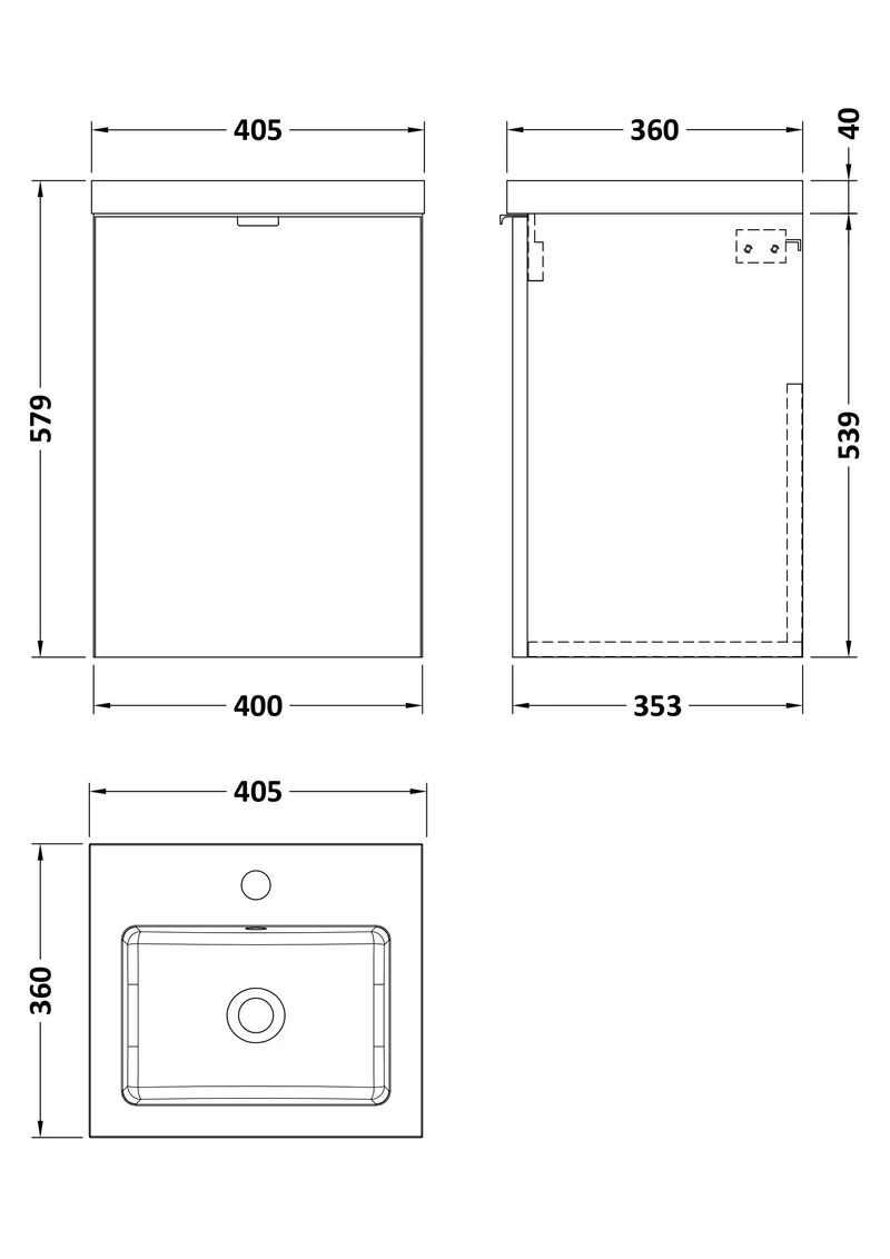 Fusion 400mm Wall Hung 1 Door Vanity Unit & Polymarble Basin - Bleached Oak Woodgrain